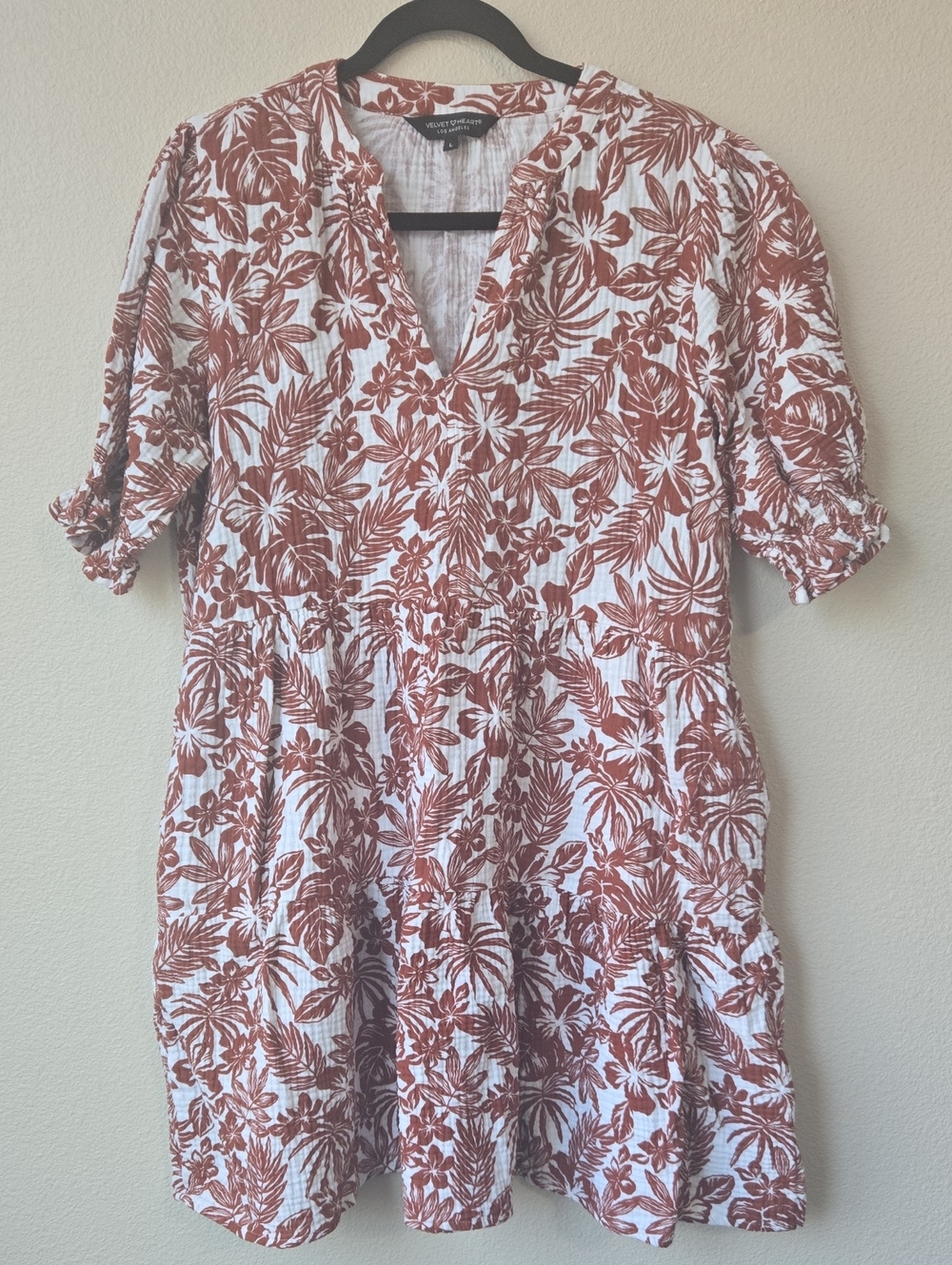 Velvet Heart White Mini Dress with Rust Floral Print